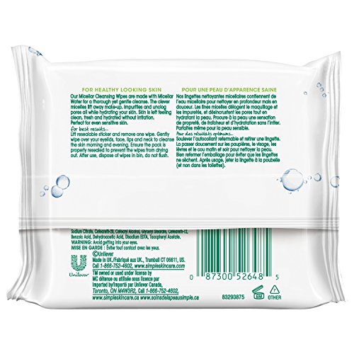 Simple Micellar Wipes application close-up showing makeup removal and hydration.