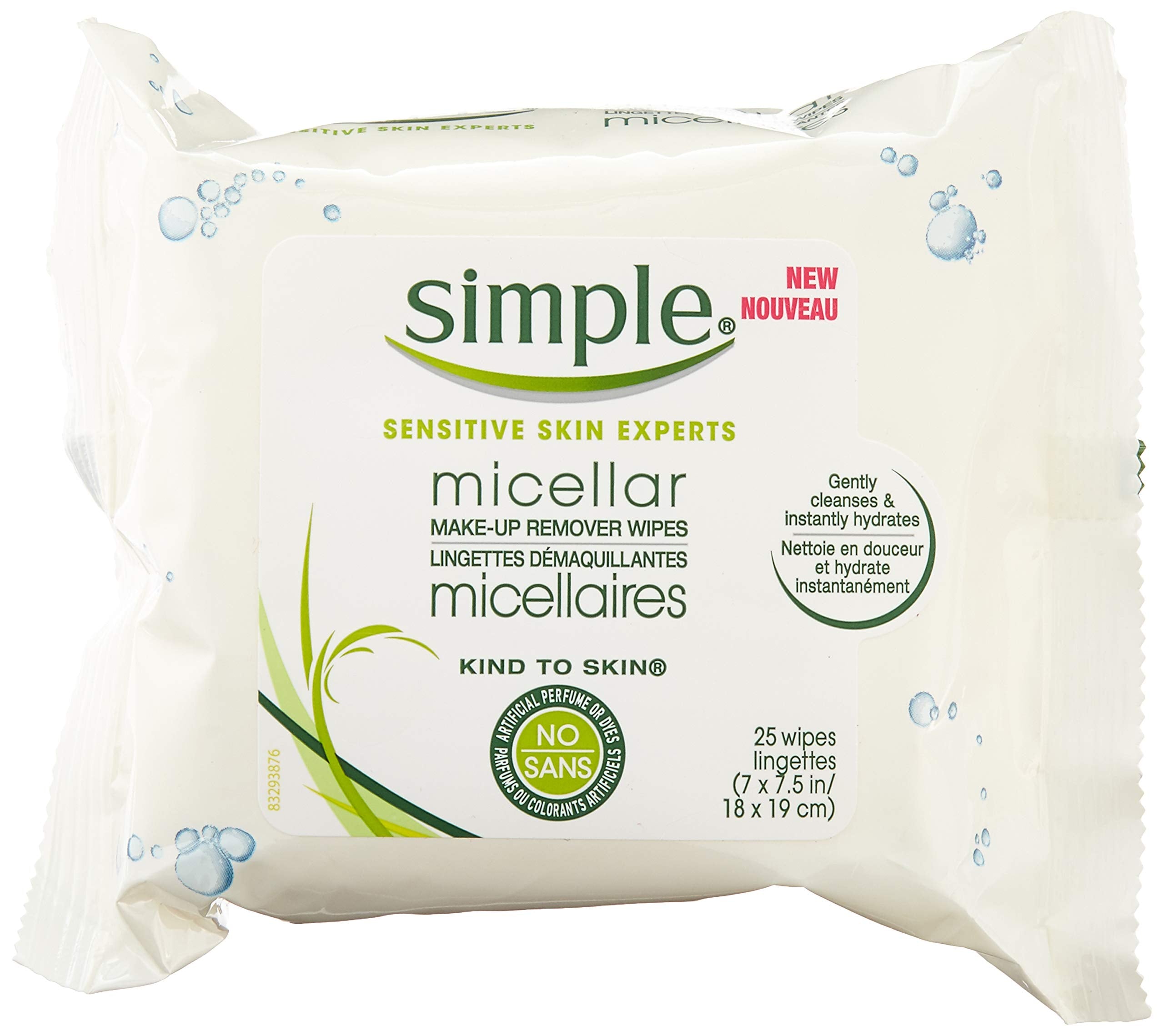 Simple Micellar Wipes Pack6 closeup showing gentle makeup removal and hydration