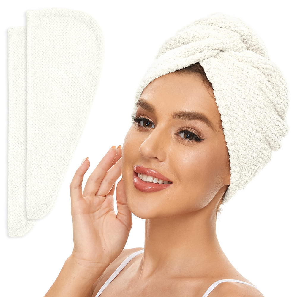 SimpleField ivory microfiber hair towel wrap folded for storage and quick drying