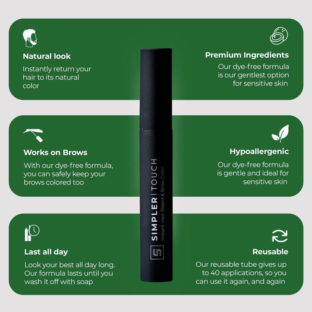 Simpler Hair Color waterproof formula delivers long-lasting beard coverage.