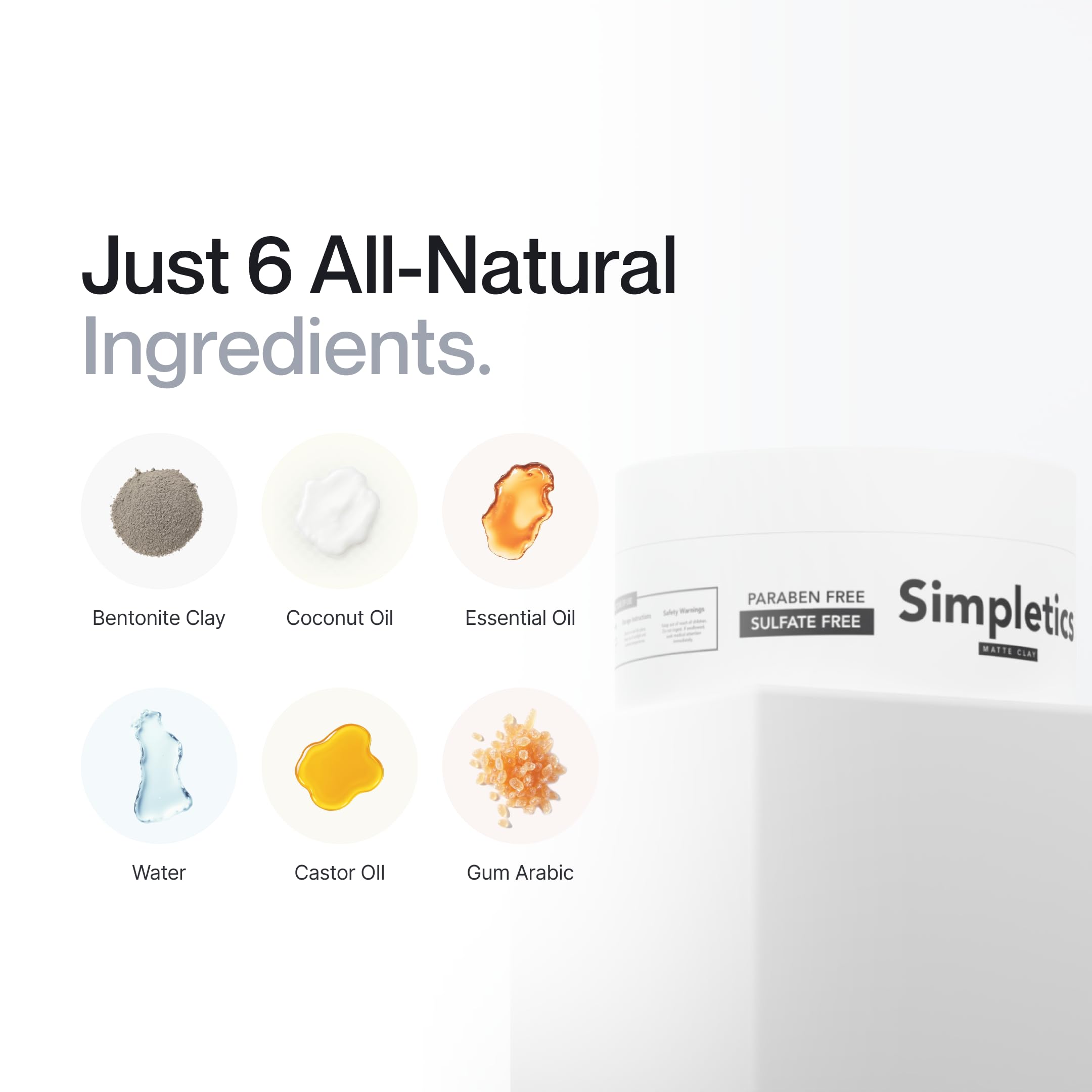 Simpletics Hair Clay beeswax hold closeup demonstrates durable, flexible hold.