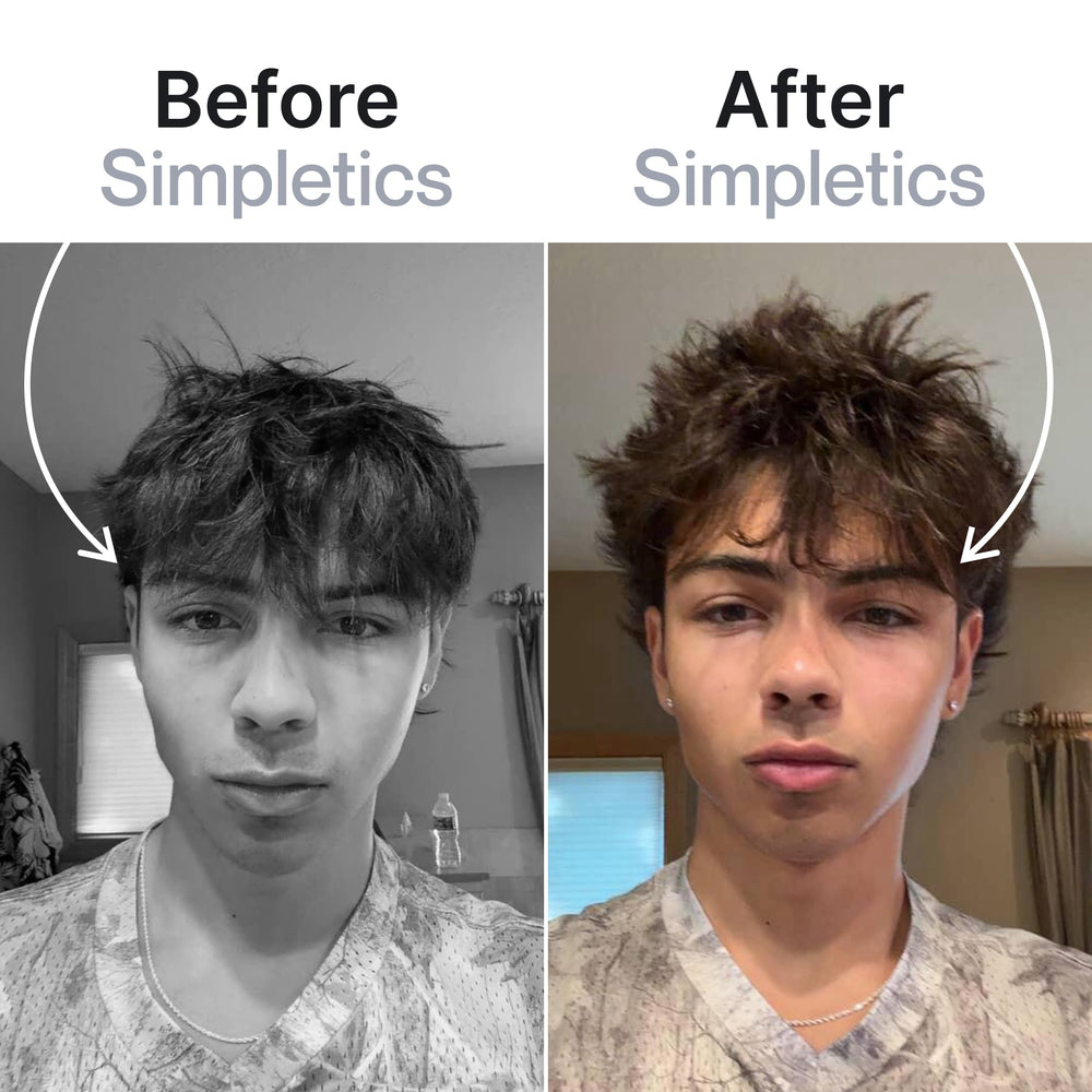 Simpletics Hair Clay six-ingredient formula closeup emphasizes simple purposeful ingredients.