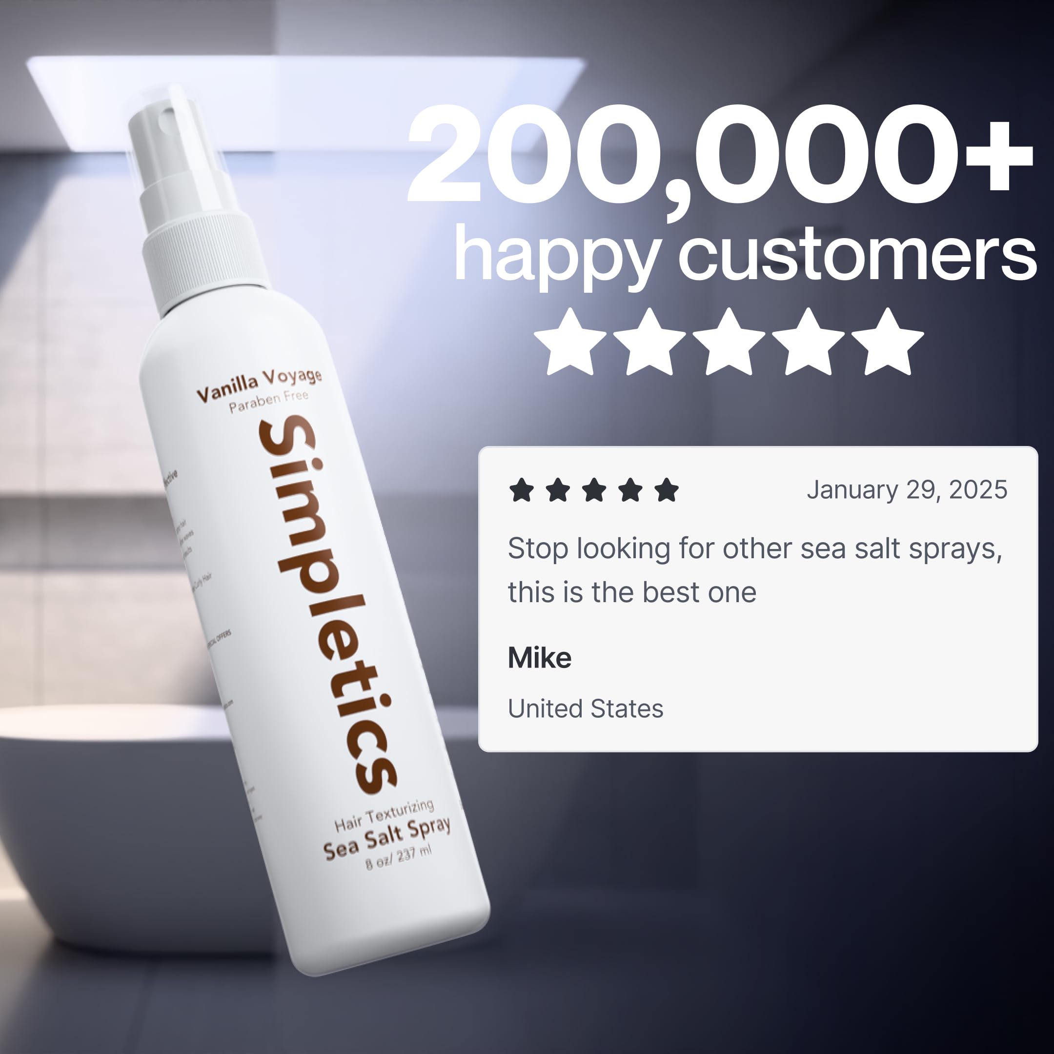 Person applying Simpletics spray to damp hair for volume boost.
