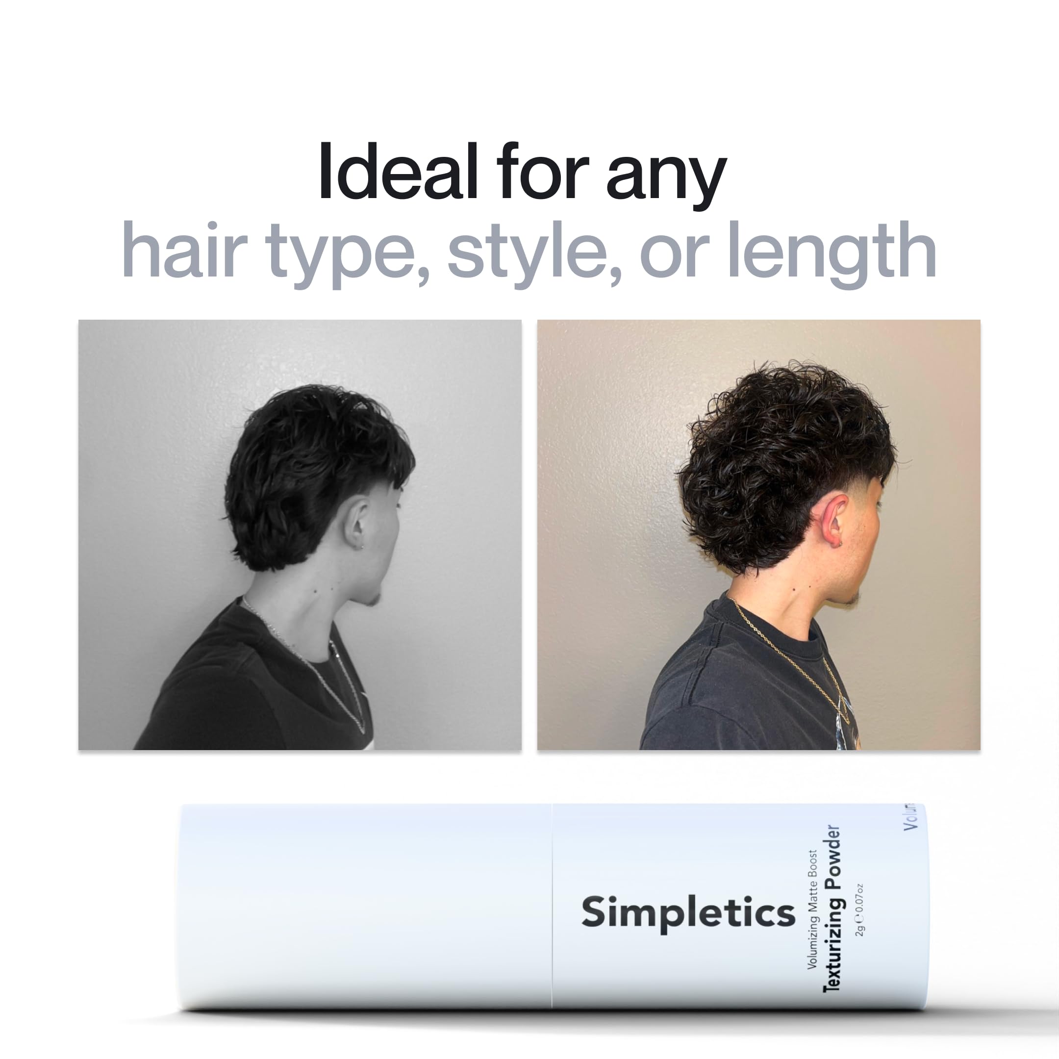 Applying Simpletics Texturizing Powder for instant hair volume.