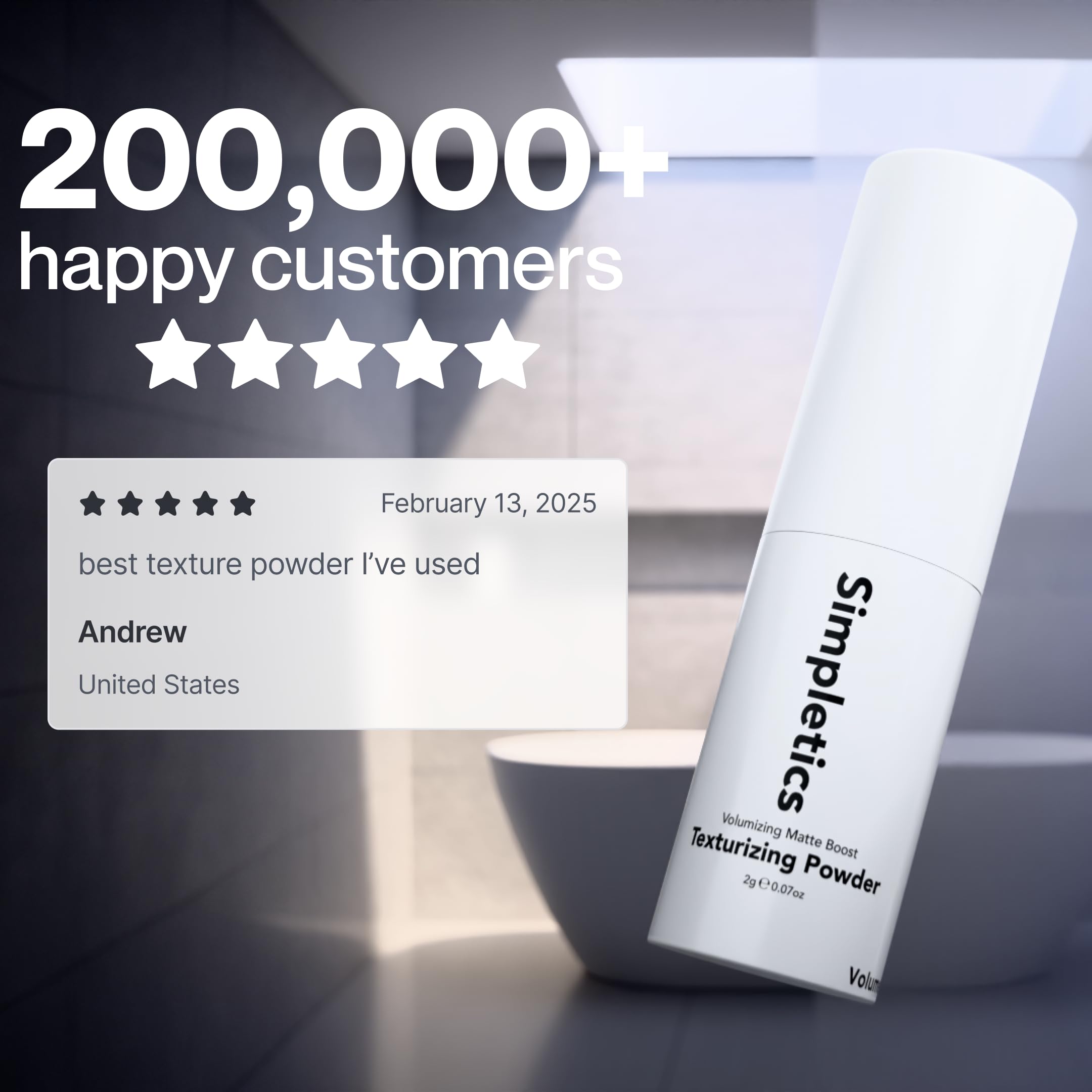 Demonstrating the matte finish of Simpletics Texturizing Powder.
