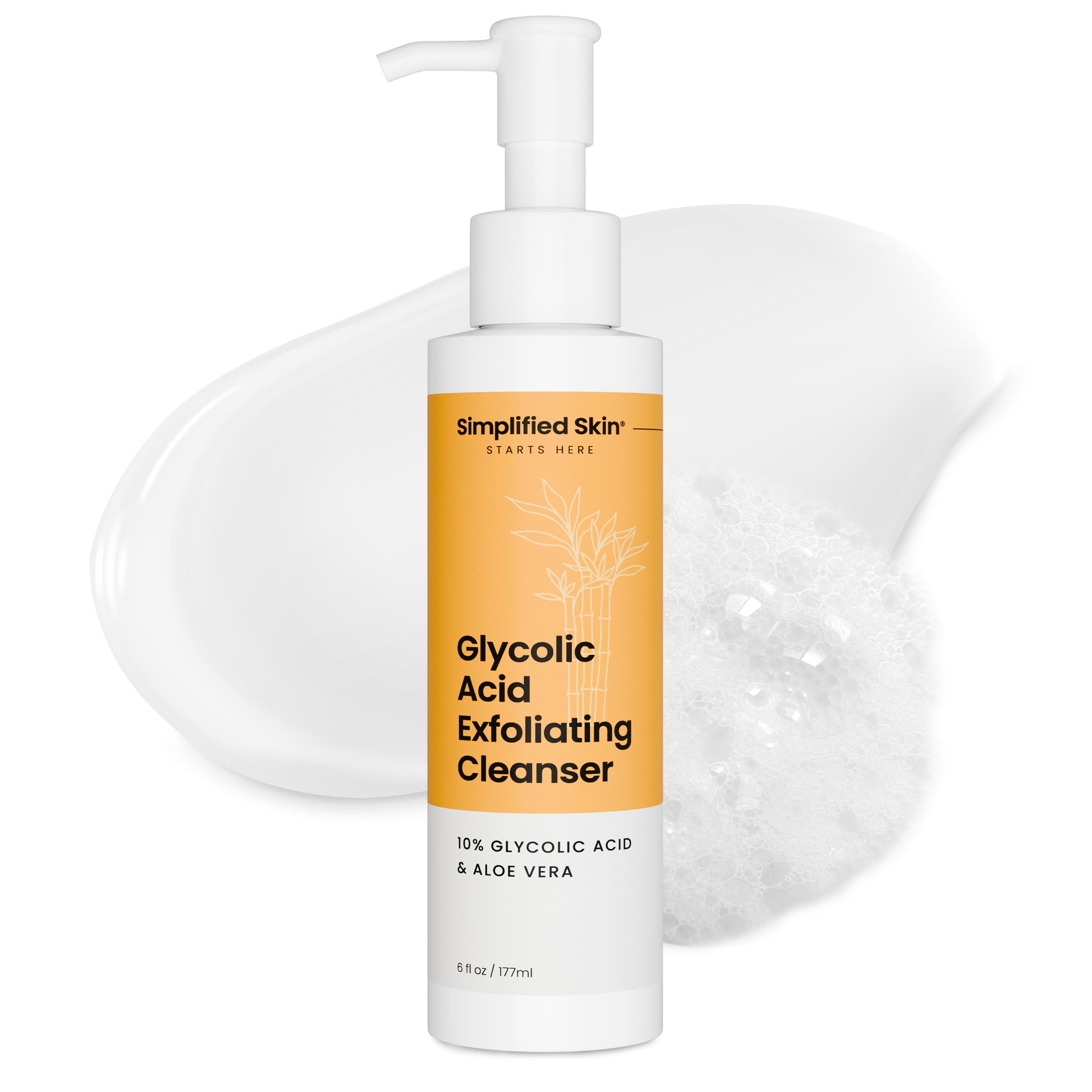 Simplified Skin glycolic face wash bottle highlights gentle exfoliation for a smoother complexion.