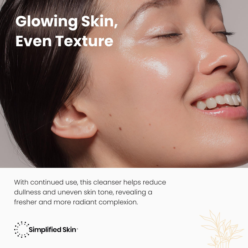 Simplified Skin glycolic face wash foaming lather demonstrates cleansing and exfoliation in one step.