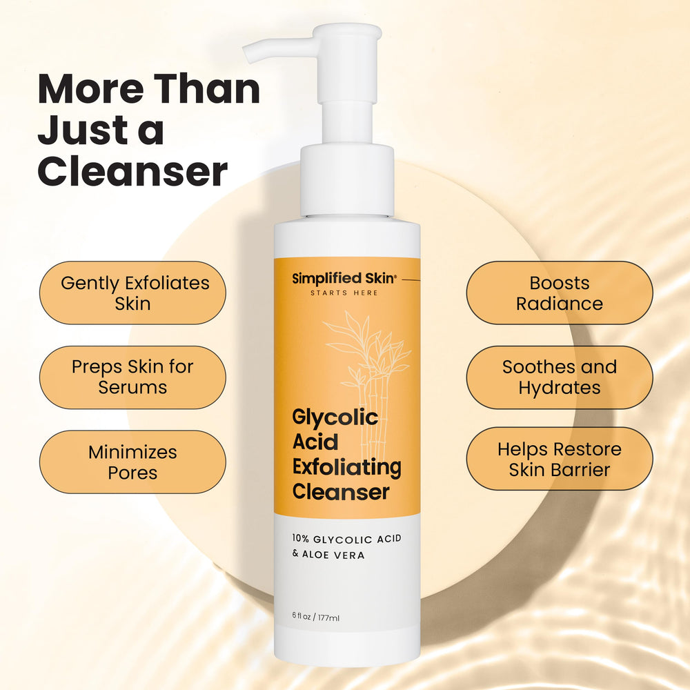 Simplified Skin glycolic face wash pump showcases convenient daily-use dispenser for gentle cleansing.
