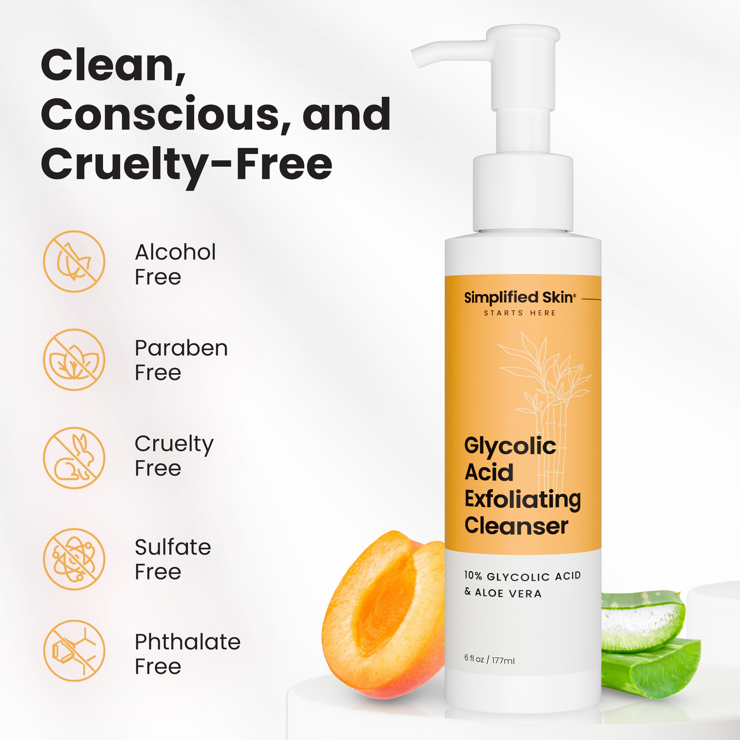 Simplified Skin glycolic face wash sunflower oil focus signals nourishing, non-drying formula.