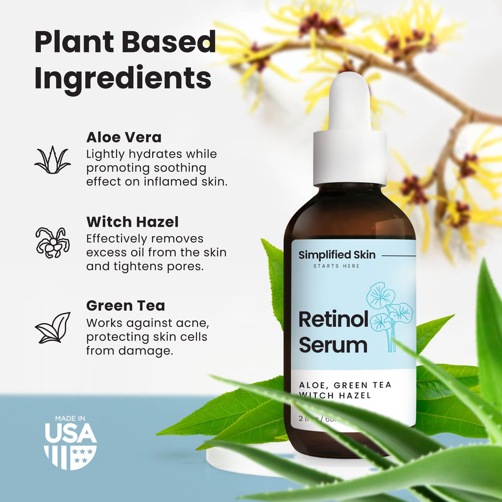 Simplified Skin retinol serum with green tea improves antioxidant support for daily care.