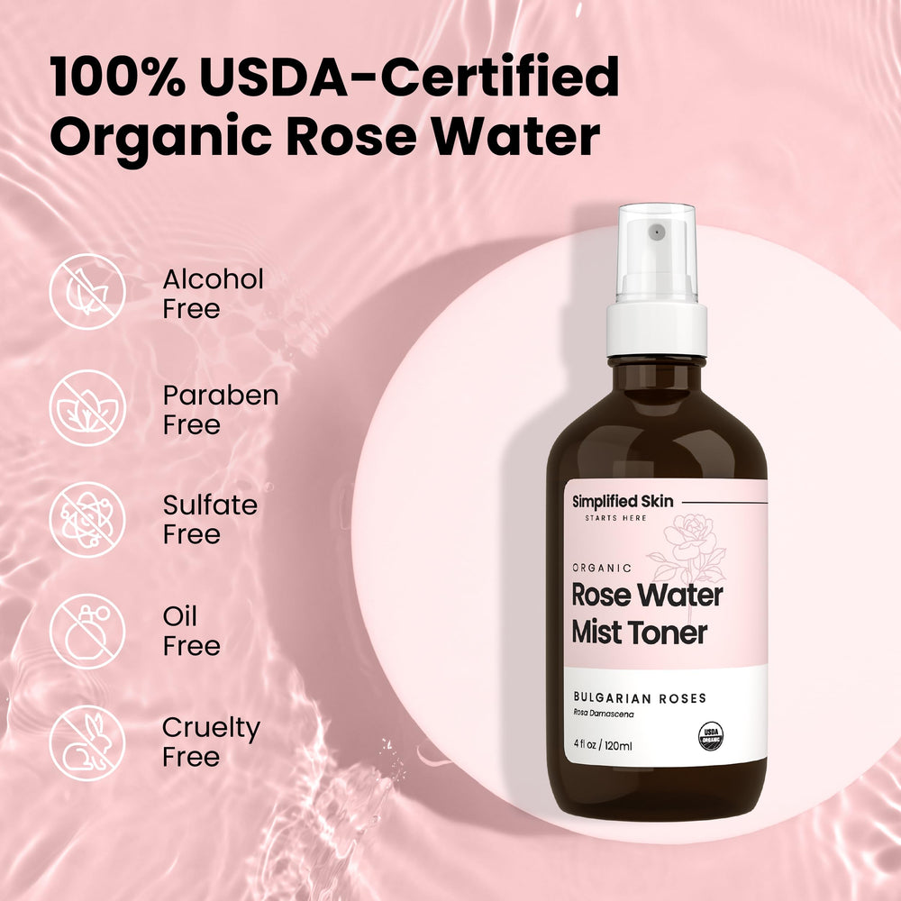 Simplified Skin rose water body mist offers a refreshing post-shower scent.