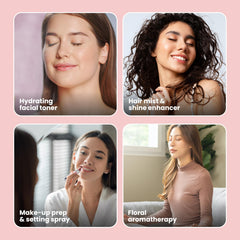 Simplified Skin rose water spray used on hair for lightweight hydrating mist.