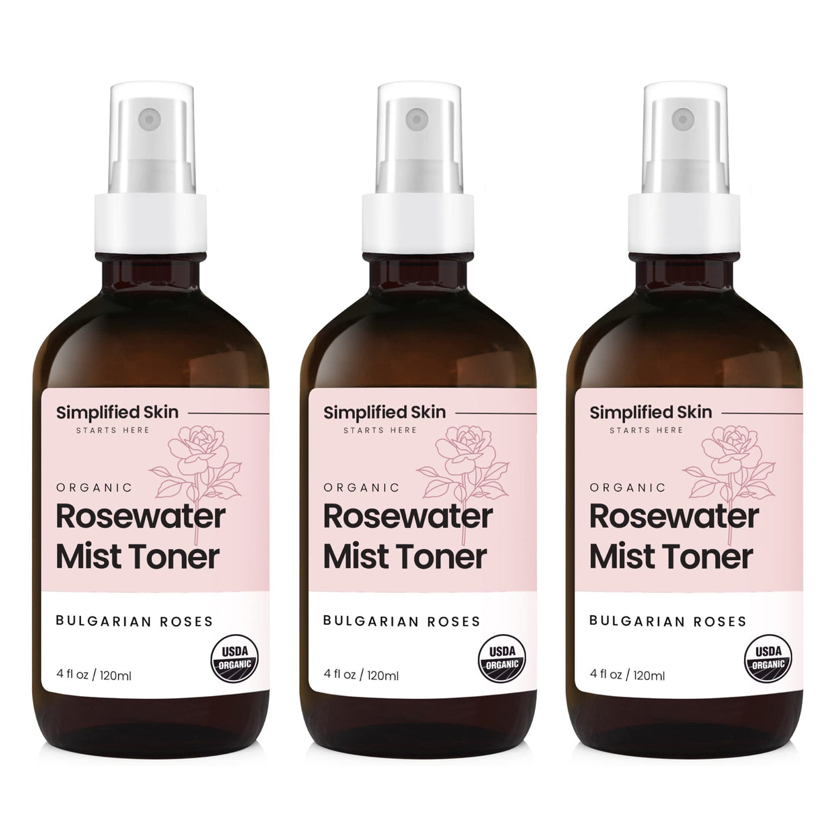 Simplified Skin Rose Water Spray bottle ready for refreshing facial hydration.