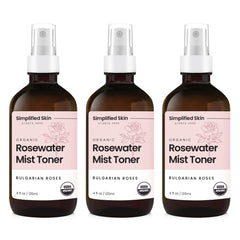 Simplified Skin Rose Water Spray bottle ready for refreshing facial hydration.