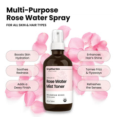 Simplified Skin rose water toner application shows gentle, alcohol-free balance for all skin types.