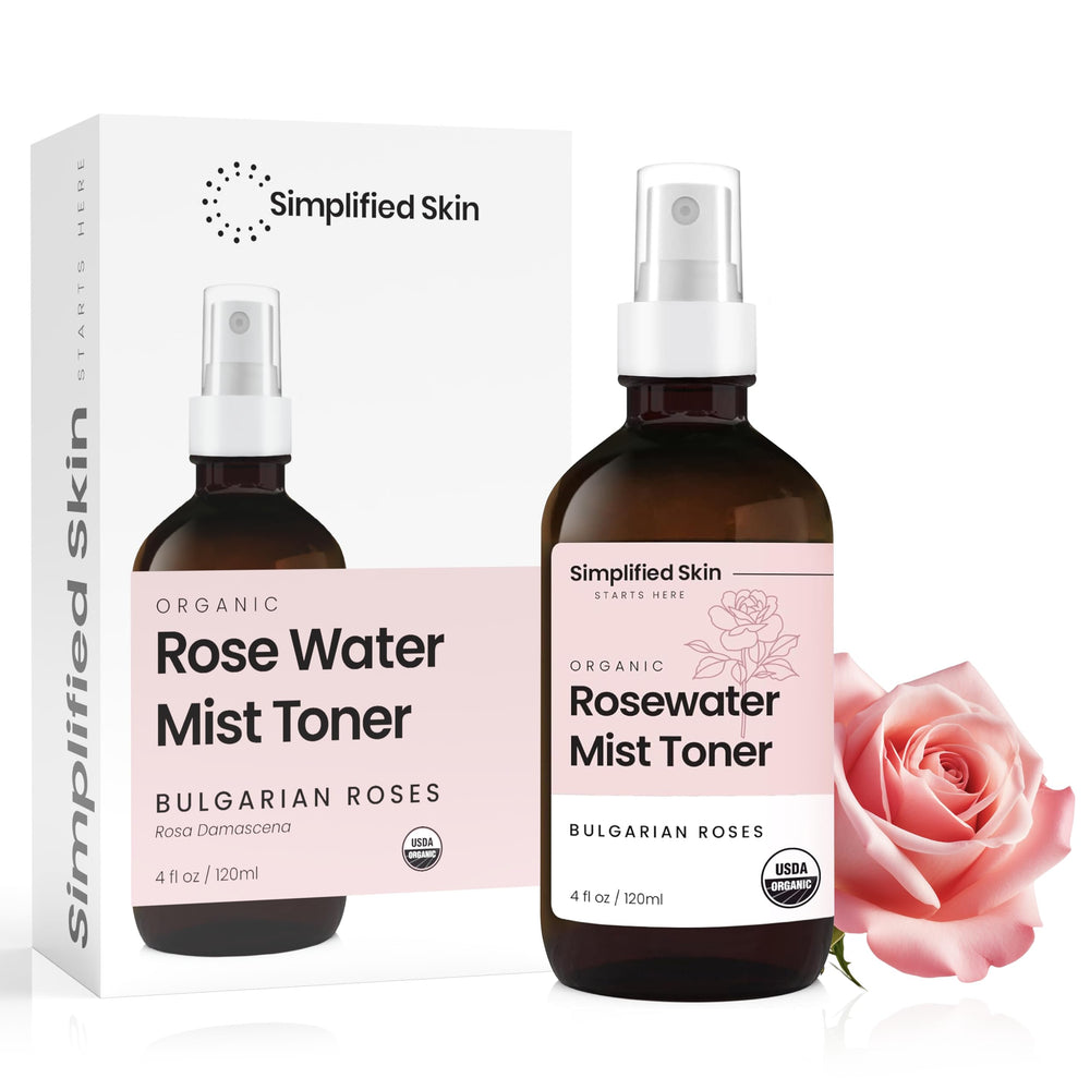 Simplified Skin Bulgarian Rose Water ingredient label detail for natural skincare.
