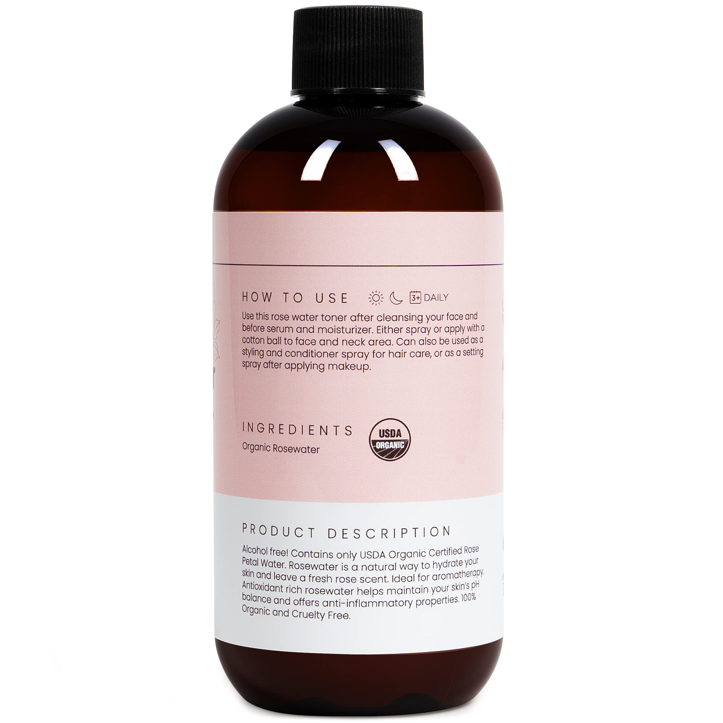 Simplified Skin rosewater spray hair bottle refreshes strands with soothing aroma.
