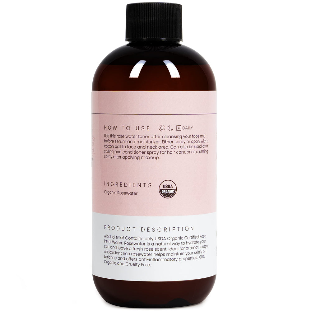 Simplified Skin rosewater spray hair bottle refreshes strands with soothing aroma.