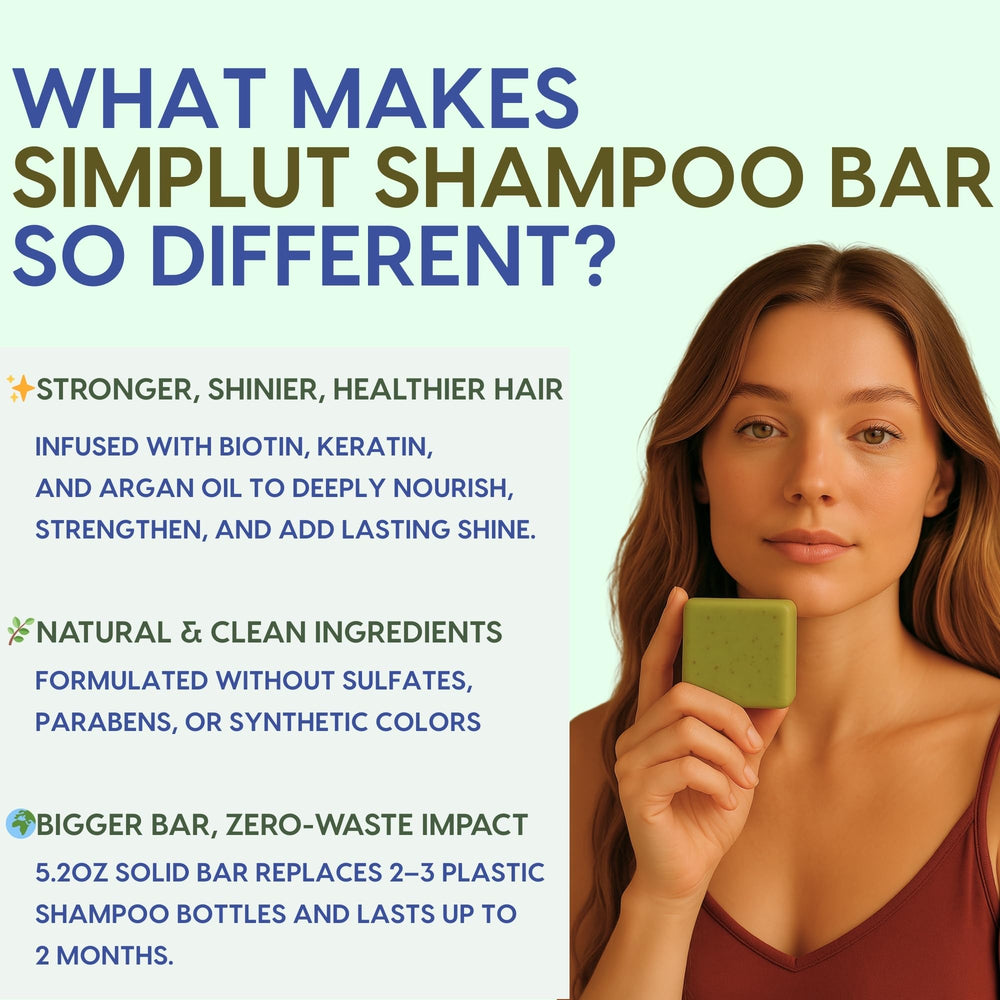 SIMPLUT rosemary-tea-tree shampoo bar close-up of ingredients biotin keratin argan oil