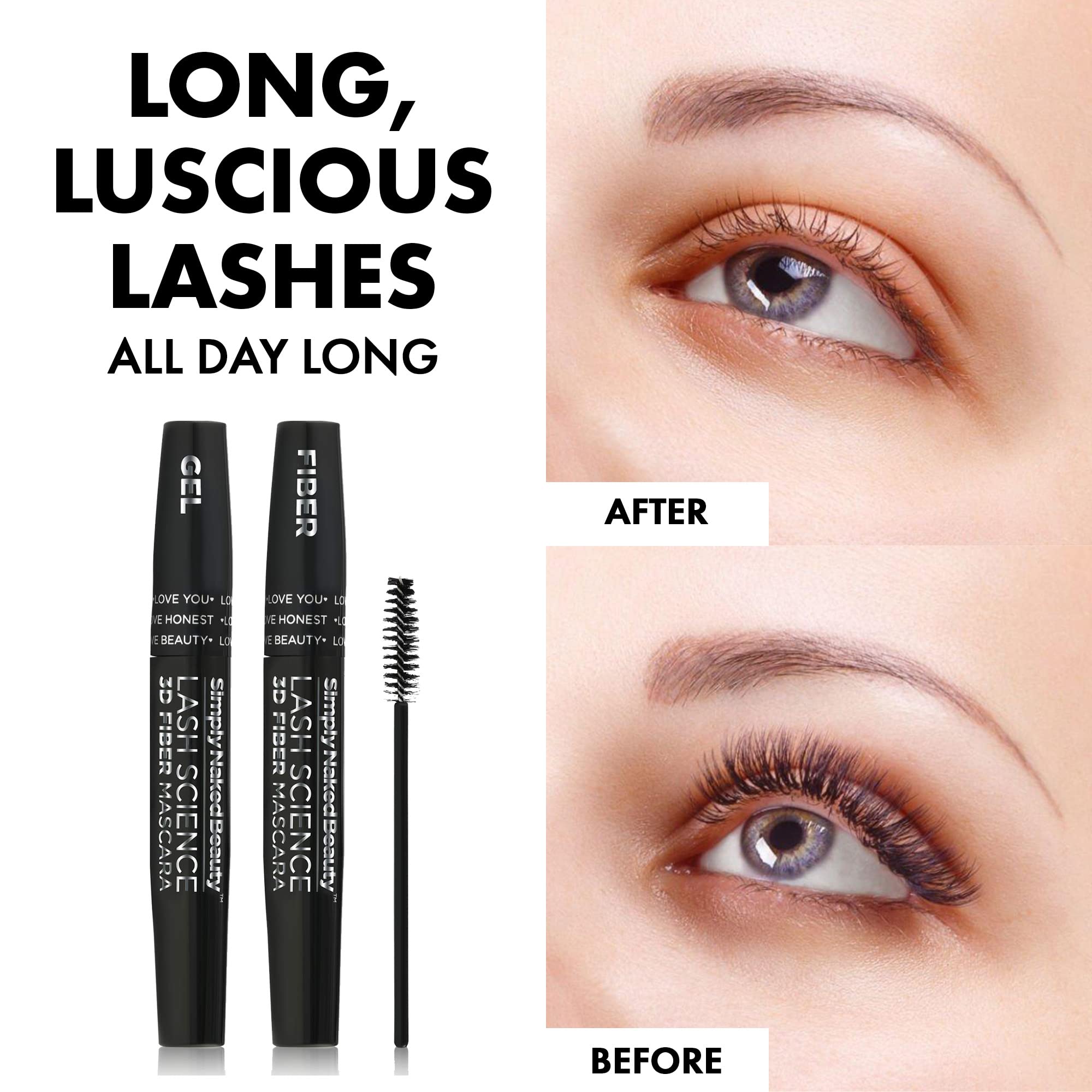 Simply Naked Beauty waterproof-mascara swatch on lashes for all-day smudge resistance