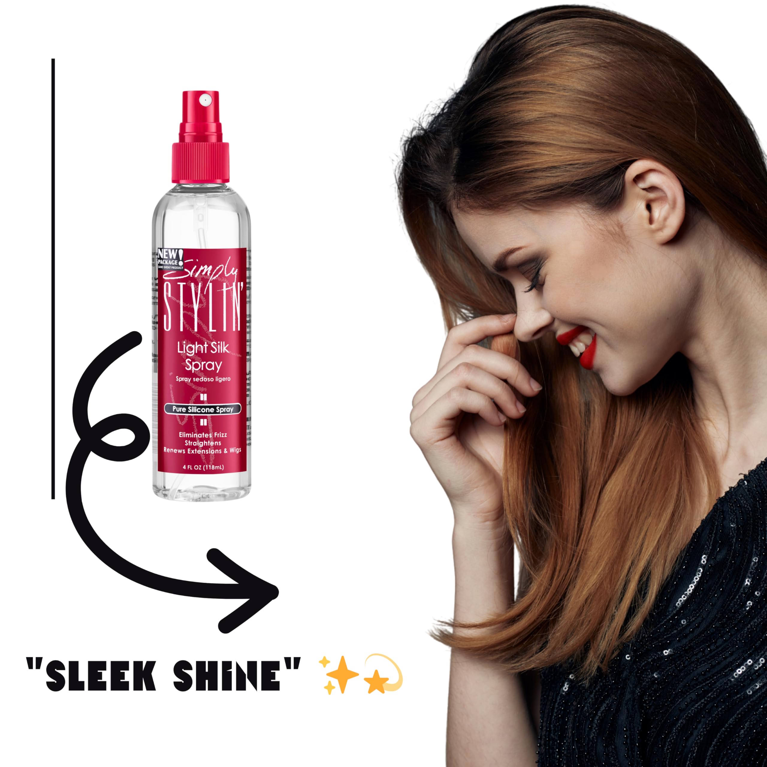 Simply Stylin' Light Silk Hair Spray in action tames frizz for smooth, glossy results.