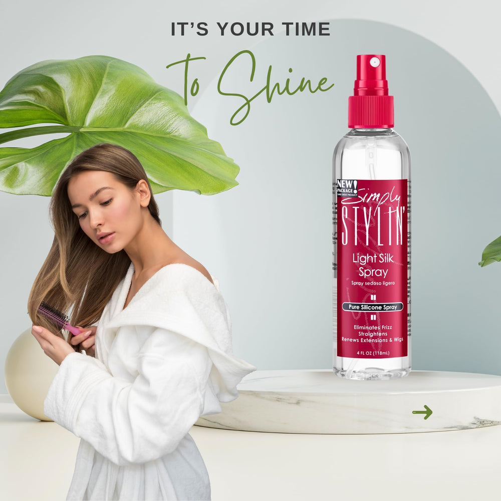 Simply Stylin' Light Silk Hair Spray features a pleasant scent that enhances styling routines.