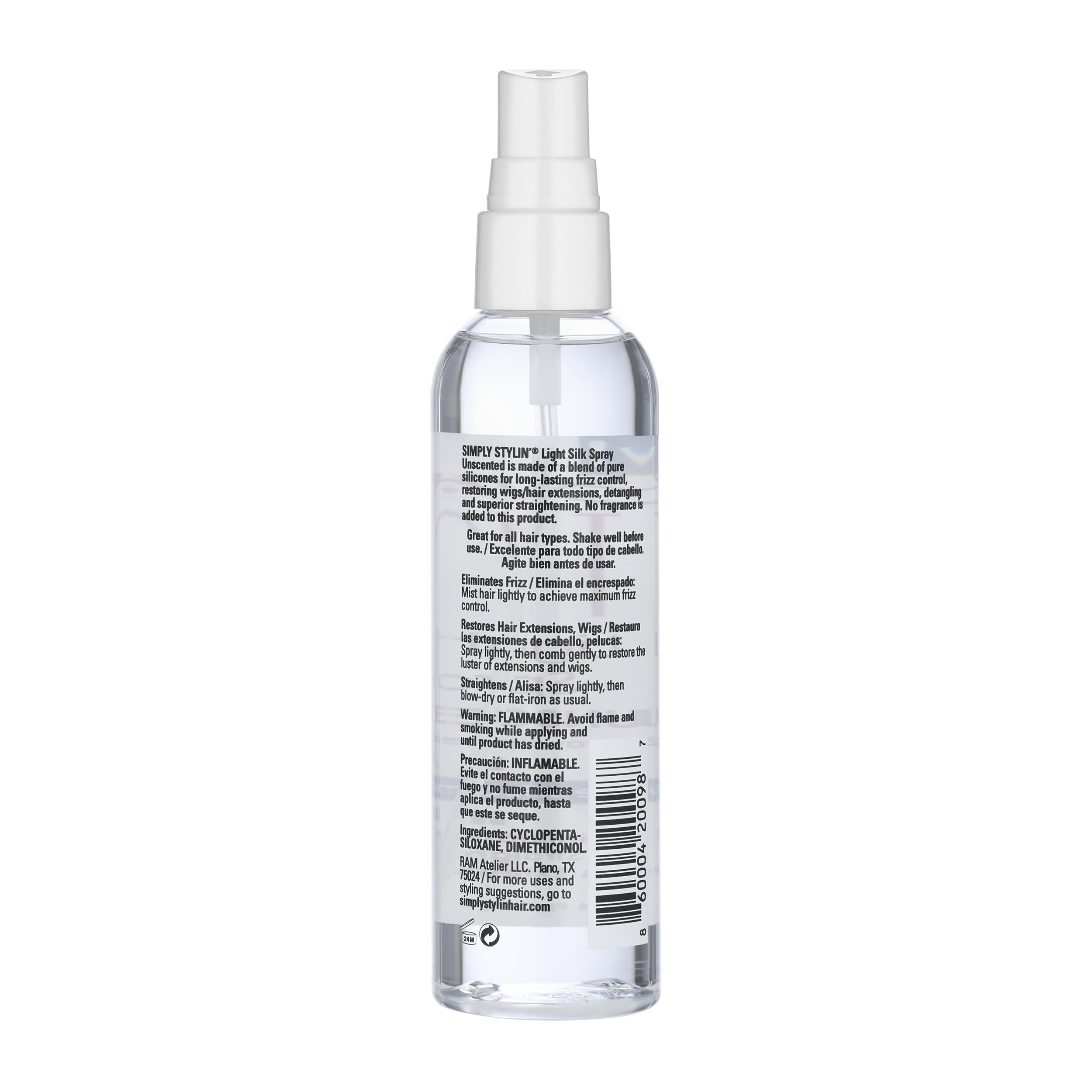 Simply Stylin' Light Silk Spray Unscented clear-hair finish helps detangle.