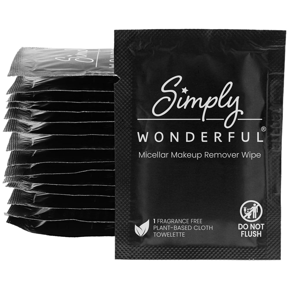 Simply Wonderful makeup wipes pack 100-count for convenient daily cleansing on the go.