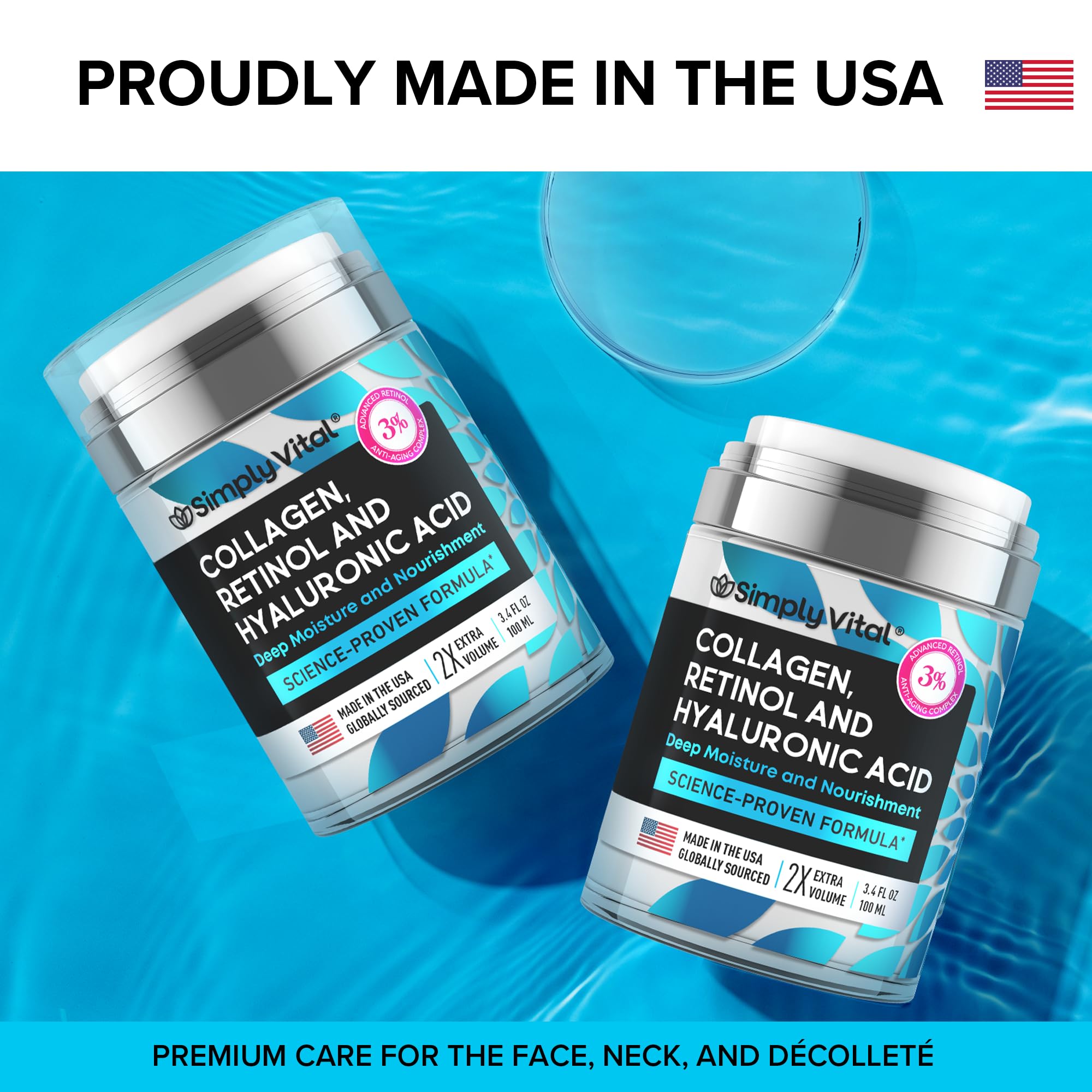SimplyVital ingredient closeup features collagen, retinol, and hyaluronic acid blend