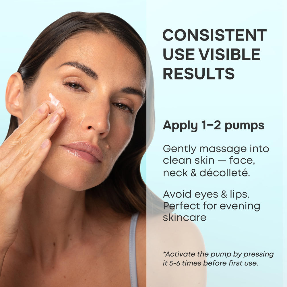 SimplyVital face neck décolleté application demonstrates unified hydration across zones.