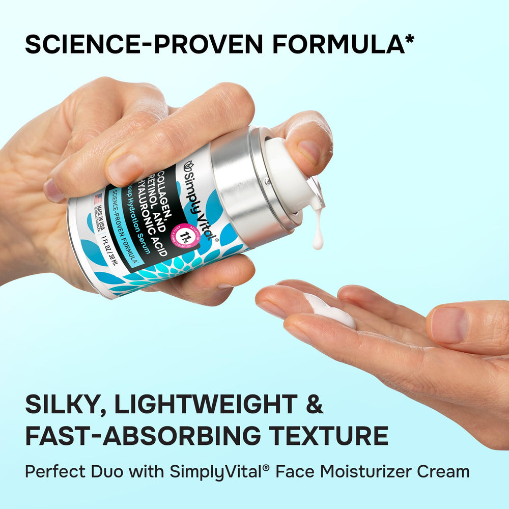 SimplyVital serum closeup highlights silky texture for smooth absorption.