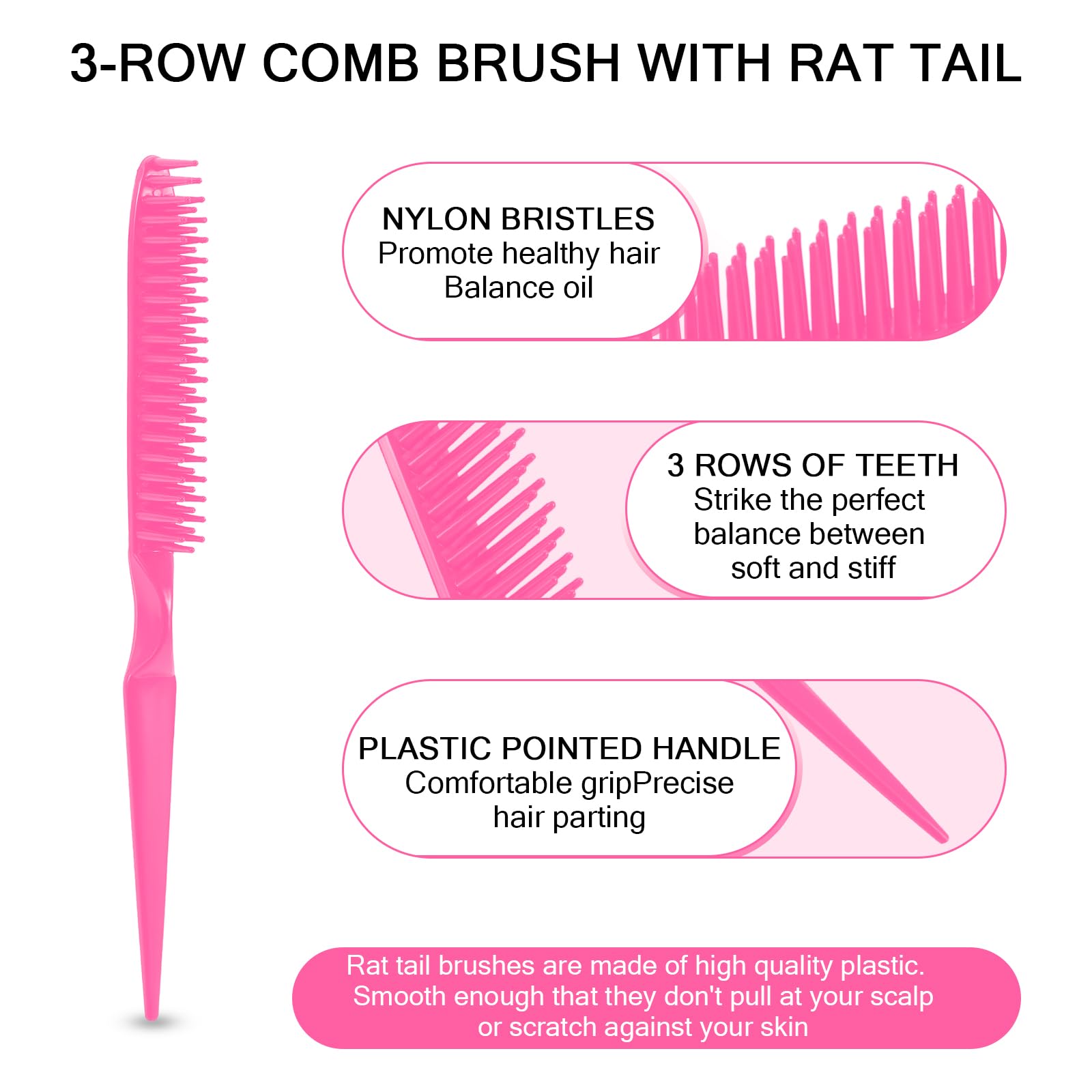 SIMPOR 3-row comb with rat-tail tip for precise parting and styling.