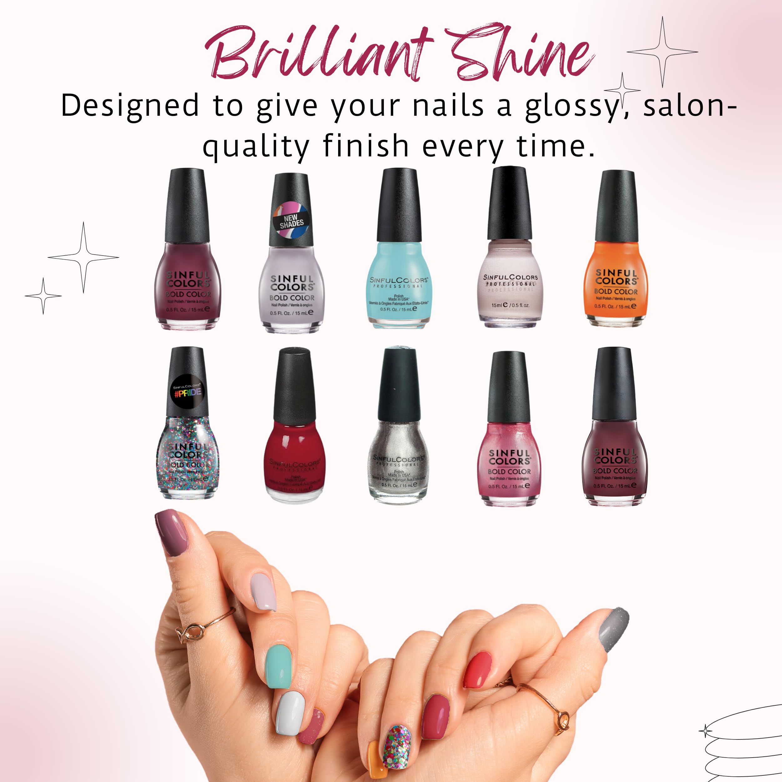 SinfulColors surprise set bottles closeup highlighting diverse tones for a bold manicure