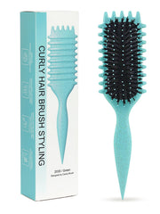 Sintario Green Curl Defining Brush close-up showing flexible bristles for smooth detangling.