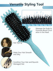 Sintario Green Curl Defining Brush detangling action through knots with gentle bristles.