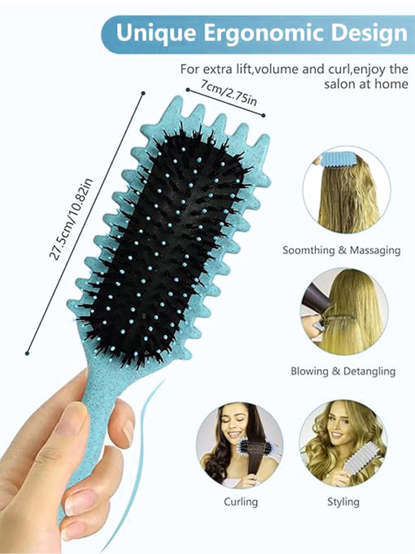 Sintario Green Curl Defining Brush frizz reduction during styling on damp hair.