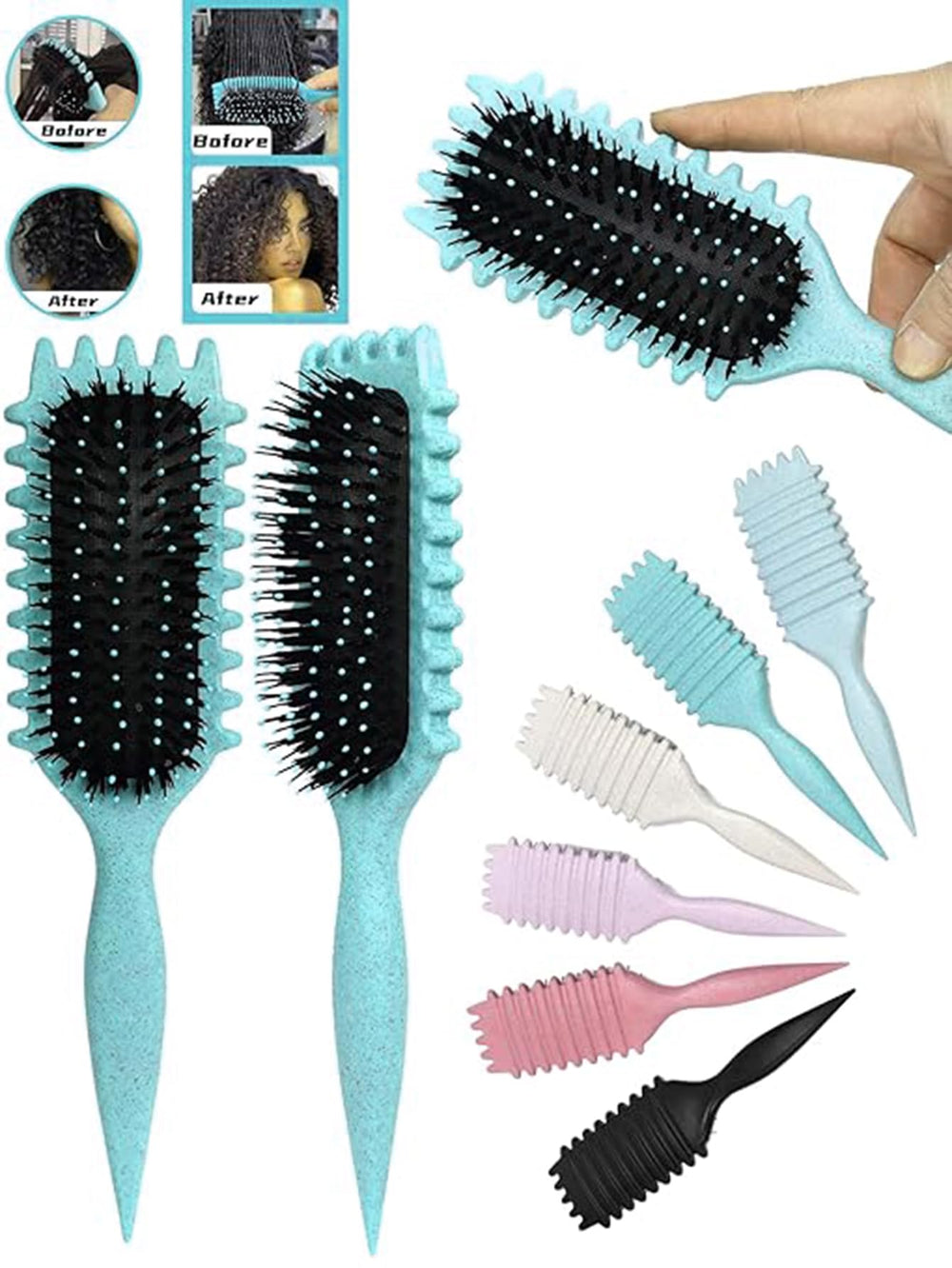 Sintario Green Curl Defining Brush used on wet hair to define curls.