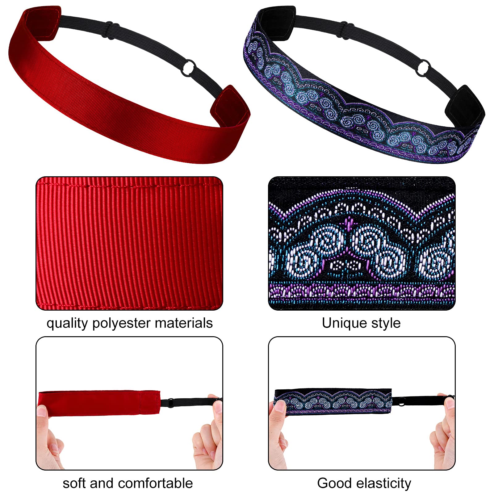 Sintege adjustable elastic headbands customize fit and stay put during activity