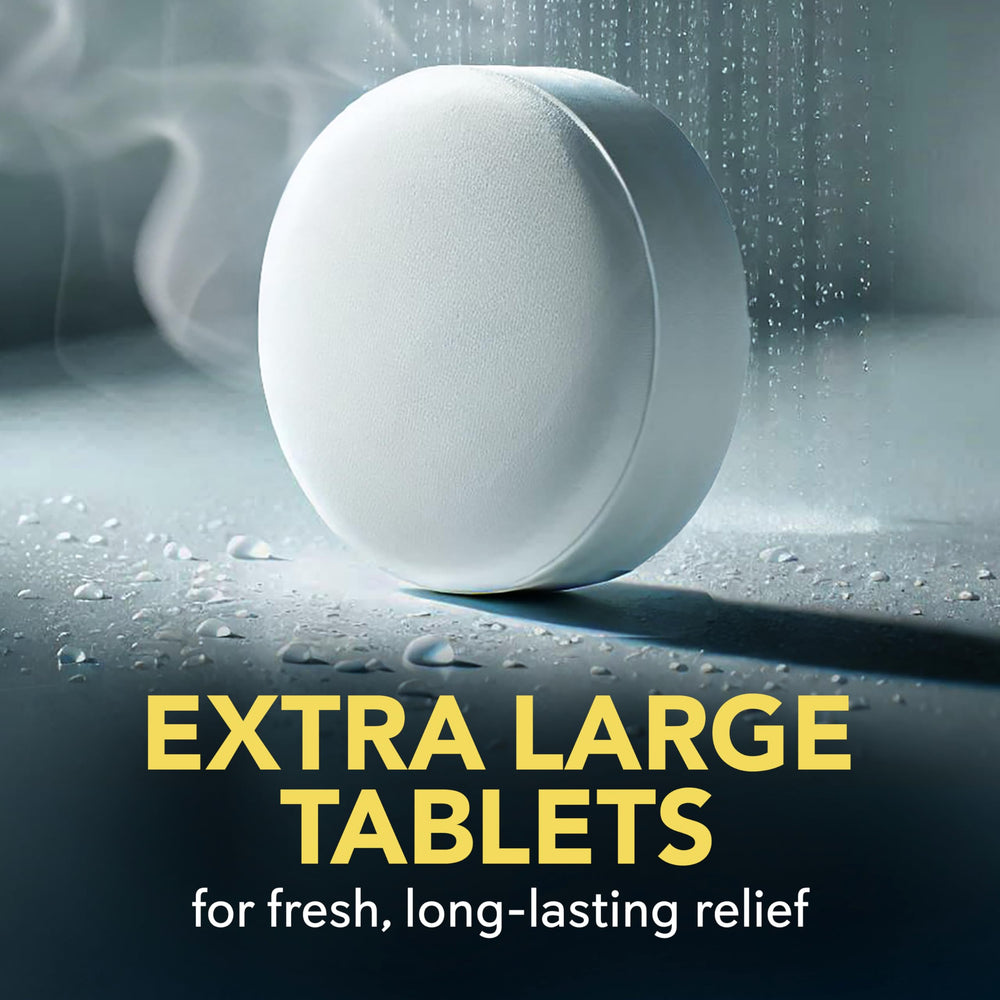 SinuCleanse extra-large tablet dissolving slowly for long-lasting vapor in the shower.
