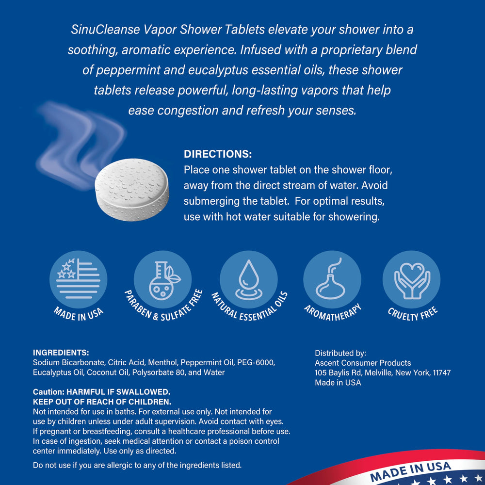 SinuCleanse easy-use tablet dissolves in shower without leaving stains.