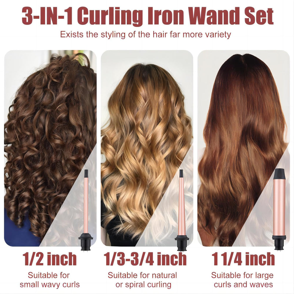 SIQUER 3-in-1 curling wand tapered 3-4 inch barrel creates beachy waves