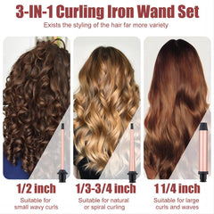 SIQUER 3-in-1 curling wand tapered 3-4 inch barrel creates beachy waves