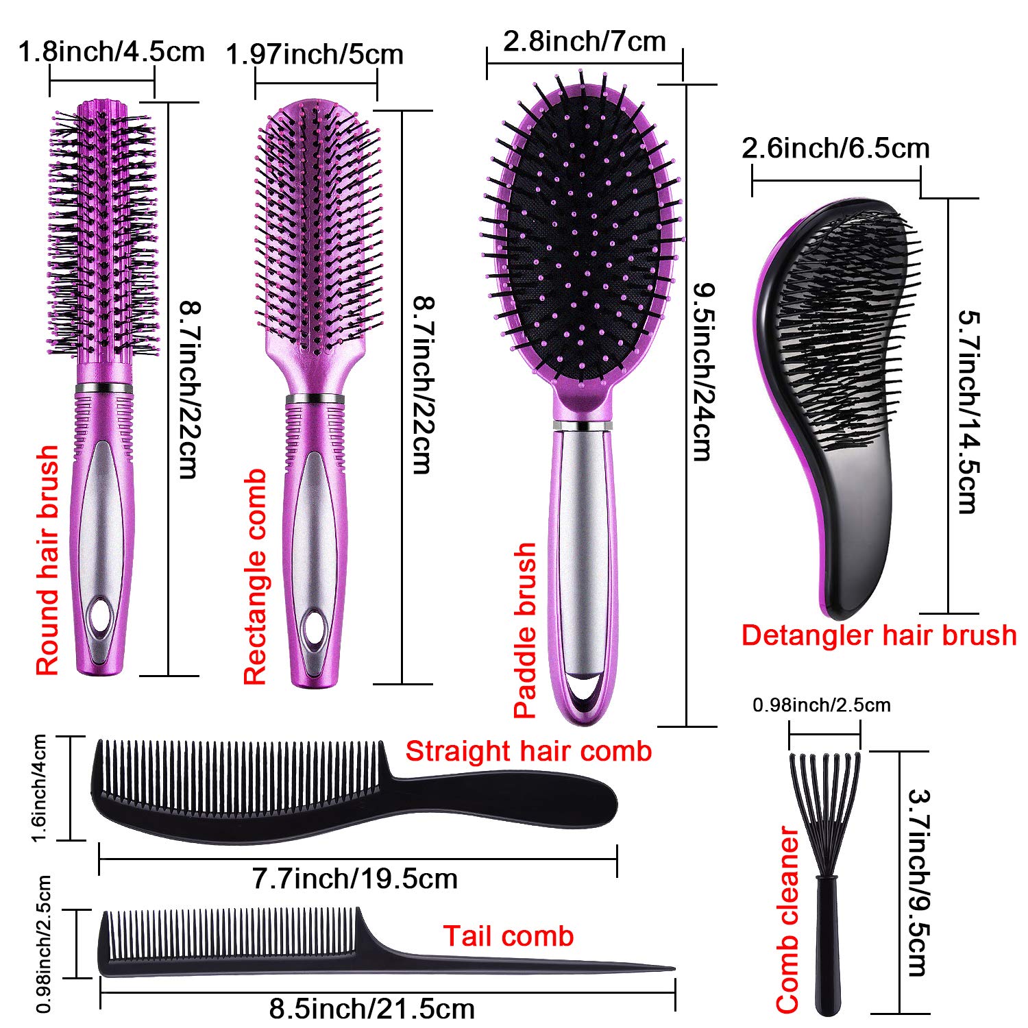 SIQUK paddle brush set rectangle brush in purple for detangling and styling