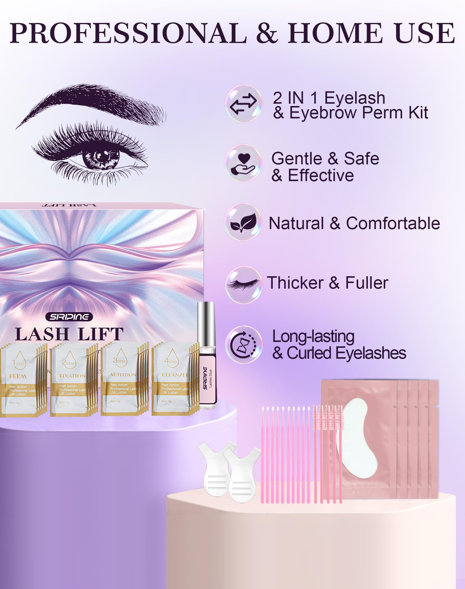 Siripine Lash Lift Kit lift pads with silicone for natural-looking curl