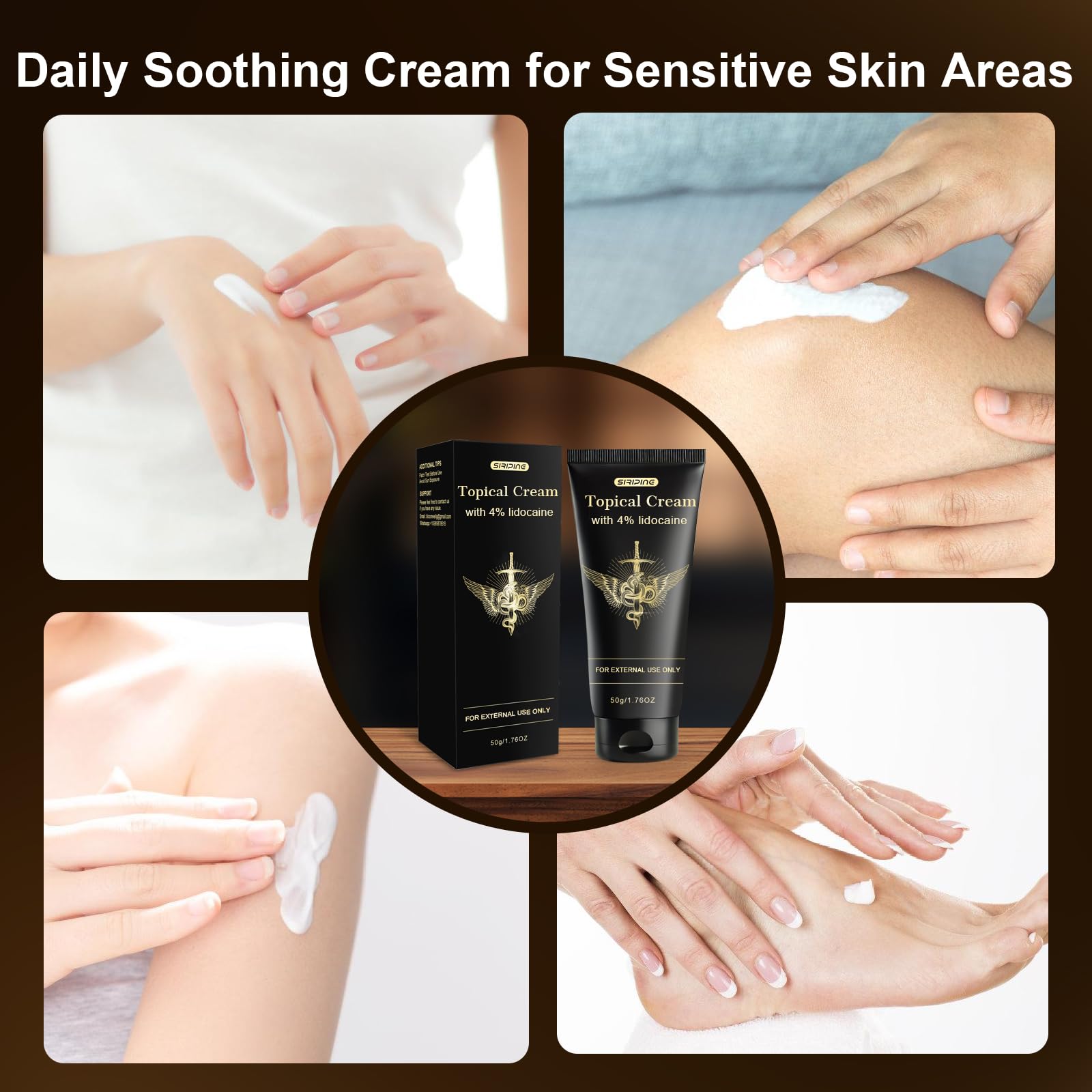 Siripine Numbing Cream after shaving demonstrates quick-absorbing formula for post-shave comfort.