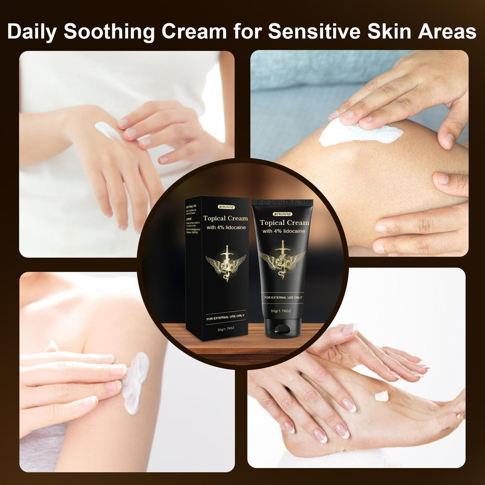 Siripine Numbing Cream after shaving demonstrates quick-absorbing formula for post-shave comfort.
