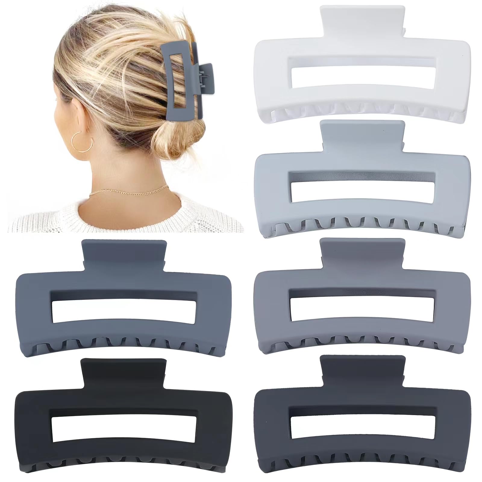 Sisiaipu square hair clip grey thick-hair front view showing grip.