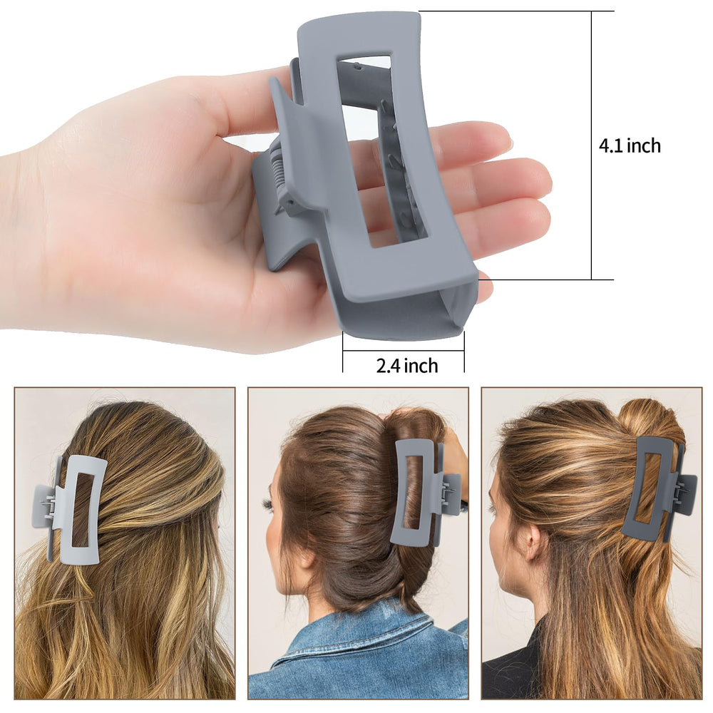 Sisiaipu square hair clip grey thick-hair side view illustrating size.