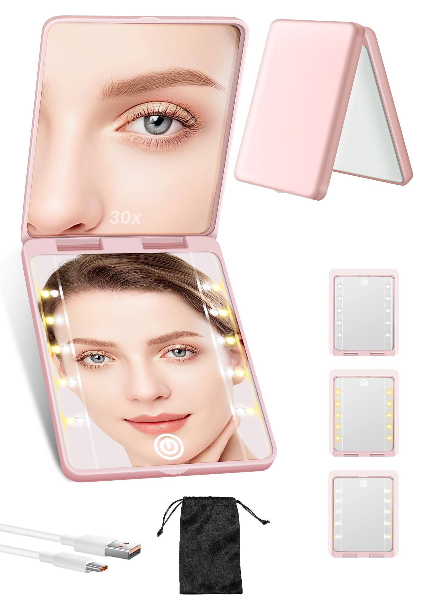 SisKokoro compact mirror with 1x and 30x lenses for precise makeup checks