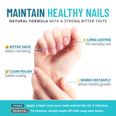 SISQUOC clear bitter nail polish on nails provides safe deterrence for nibblers.